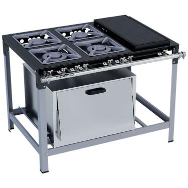 Imagem de Fogão Industrial Stori Premium 4 Bocas 30x30 Forno Com Chapa M22 Metalmaq Fogão Baixa Pressão Pintado