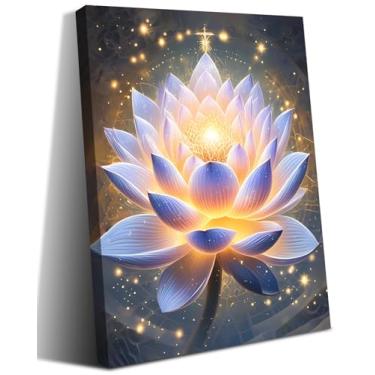 Imagem de LNLAGBO Decoração de parede de flor de lótus espiritual emoldurada, decoração de escritório zen, pôster de meditação, sala de spa, meditação, decoração de parede, fotos para banheiro, escritório, ioga