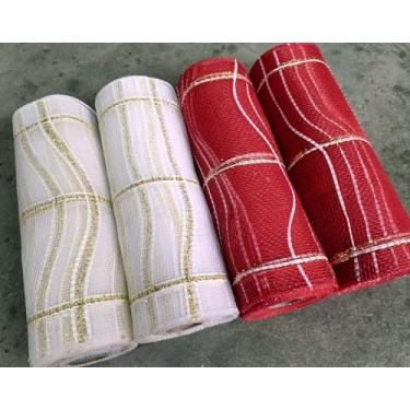 Imagem de 25,4 cm x 9,1 m (10 jardas) - Fita de malha de poliéster metálica YYCRAFT para decoração de casa/artesanato de grinalda (pacote com 4, estilo 13)