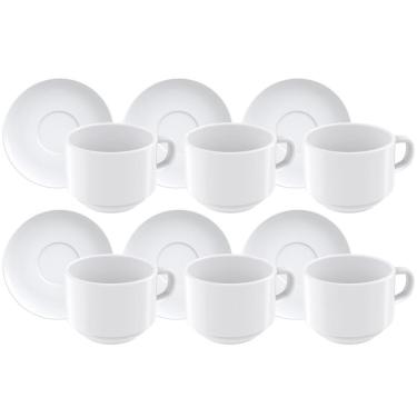Imagem de Kit Xícara E Pires De Chá Tramontina Paola Em Porcelana 240 Ml 12 Peças