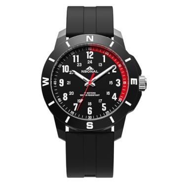 Imagem de NBONAL Relógio esportivo masculino tático preto 50 m à prova d'água 24 horas com mostrador luminoso militar casual de quartzo (NB-232-1) pulseira preta, Faixa preta, 44.0mm, Relógio esportivo
