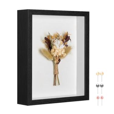 Imagem de MUXIUNT Caixa de sombra de 28 x 35,5 cm com painéis espessos nas costas de linho macio, moldura grande preta de sombra profunda 28 x 35 cm para medalha de flor de formatura, presente em memorial de