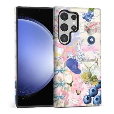 Imagem de FKBRCL4U Capa para Samsung Galaxy S24 Ultra, capa protetora híbrida de silicone brilhante de 2 camadas para meninas e mulheres para Samsung Galaxy S24 Ultra Cute Estética Colagem Padrão Preppy