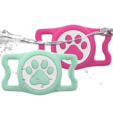 Imagem de WhoseID Suporte para Airtag IP68 Waterpoof para cães, suporte de silicone elástico para Apple Air Tag, para coleira de cachorro e gato, adequado para coleira de todas as larguras (verde/rosa)
