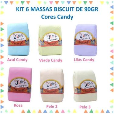 Imagem de Kit 6 Massas De Biscuit Jl Artesanato 90 Gramas Cores Candy