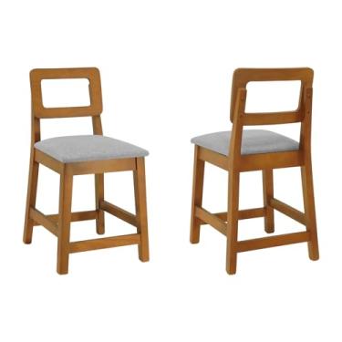 Imagem de Kit 2 Banquetas Baixa/Cadeiras River Assento Estofado - Amêndoa - Assento Estof. Linho Cinza Mescla Impermeável