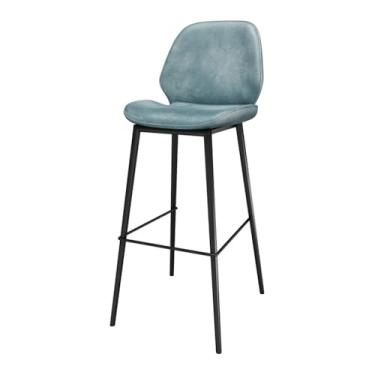 Imagem de ZzleoyuUUs-12 Superfície de assento de couro de fácil montagem, banco de bar de ferro simples, cadeira alta para restaurante e lazer com encosto (azul)
