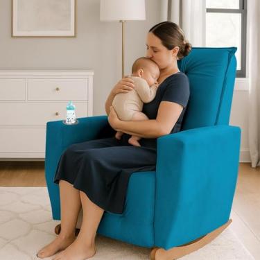 Imagem de Poltrona de Amamentação Balanço Agatha Puff Suede Turquesa