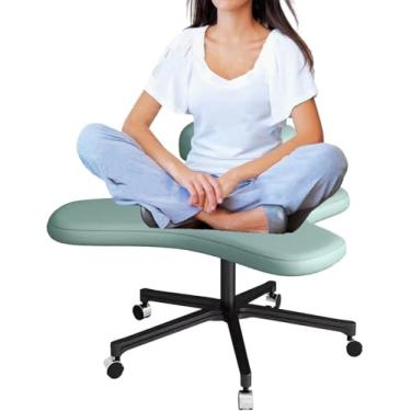 Imagem de Cadeira De Escritório Com Pernas Cruzadas - Cadeira De Escritório Para Amantes De Yoga, Banqueta De Computador Ajustável Em Altura, Green