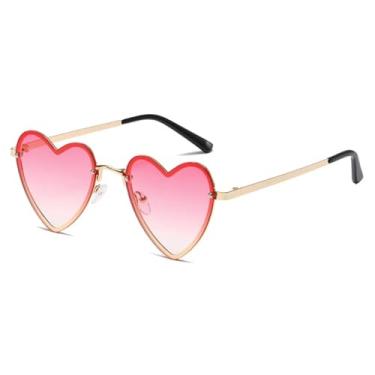 Imagem de JRLLFD Óculos de sol de metal com armação em formato de coração de luxo, feminino, masculino, decorativo, lindo, para festa, feminino, UV400 (dourado, gradiente, rosa)