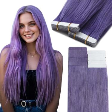 Imagem de Lacer Extensões de cabelo humano real com fita adesiva em extensões de cabelo roxo 35,5 cm 10 peças/25 g extensões de cabelo liso invisível para mulheres