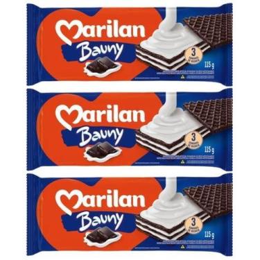 Imagem de Biscoito Wafer Chocolate com Recheio Baunilha Bauny Kit 345g - Marilan