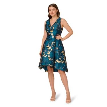Imagem de Adrianna Papell Vestido midi justo e flare feminino, Safira azul-petróleo/dourado, 50