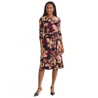 Imagem de Kasper Vestido feminino de jérsei com cinto estampado floral manga 3/4, Shiraz Multi, 50