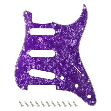 Imagem de Banworks 4 Ply Strat SSS Pickguard Placa de arranhão para guitarra elétrica de 11 furos para para-lama EUA/Mexicano estilo moderno Stratocaster ST JT/HB-01 roxo pérola