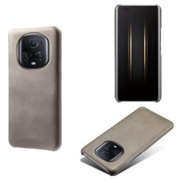 Imagem de Capa para Honor Magic 5 Ultimate,Proteção contra quedas,Casca de volta de cor sólida simples,Design de couro de imitação de plástico-Gray