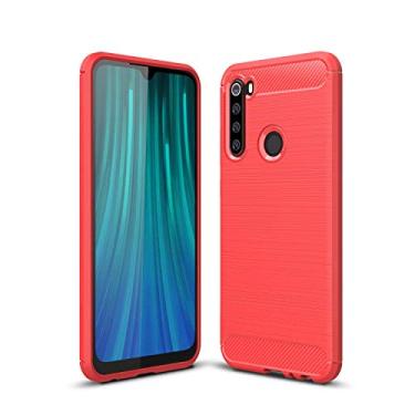 Imagem de Kit Danet Capa Capinha Anti Impacto Para Xiaomi Redmi Note 8 Tela 6.3Case Com Desenho Fibra De Carbono E Pel�cula De Vidro Temperado (Vermelho)