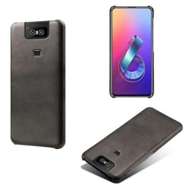 Imagem de Capa para Asus ZenFone 6 ZS630KL,Proteção contra quedas,Casca de volta de cor sólida simples,Design de couro de imitação de plástico-Black