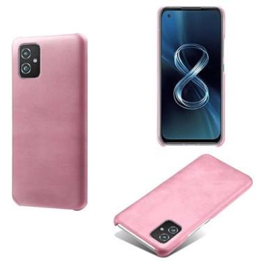 Imagem de Capa para Asus ZenFone 8 ZS590Ks,Proteção contra quedas,Casca de volta de cor sólida simples,Design de couro de imitação de plástico-Pink