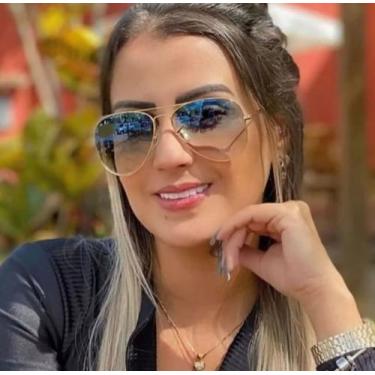Imagem de Óculos de Sol Aviador Unissex Dourado Lente Azul Degradê CR-39 UV400 -