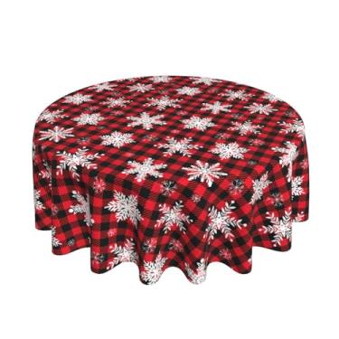 Imagem de Toalha de mesa redonda xadrez buffalo, vermelho e preto, 152 cm, decoração de Natal, piquenique, festa, cozinha/decoração de jantar em casa