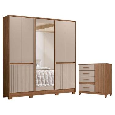 Imagem de Guarda Roupa Casal Alasca E Cômoda Vênus Carvalho Fendi Com Pés - Moval