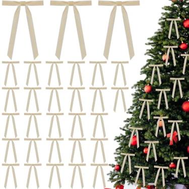 Imagem de 30 peças de laço de guirlanda de veludo de Natal, laços de fita de veludo vintage de 12 x 18 cm, laços de presente rústicos artesanais para decoração interna e externa, guirlanda de Natal, artesanato