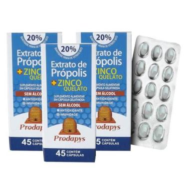 Imagem de Própolis + Zinco Quelato - 45 Cápsulas Sem Álcool Kit Com 3 - Prodapys