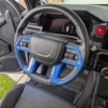 Imagem de KUJOOY Para Toyota Tacoma 2024 2025 para 4Runner 2025 Acessórios interiores decoração painel console central tampa de saída de ar moldura decorativa ABS (azul claro, capa de volante)