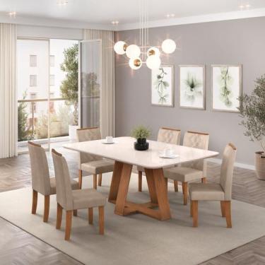 Imagem de Conjunto Sala de Jantar Mesa Kiara 160cm Tampo de Vidro/MDF com 6 Cade