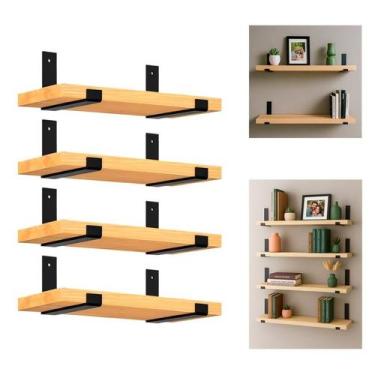 Imagem de Kit 4 Prateleiras Industrial de Madeira Mão Francesa Nicho Decoração O