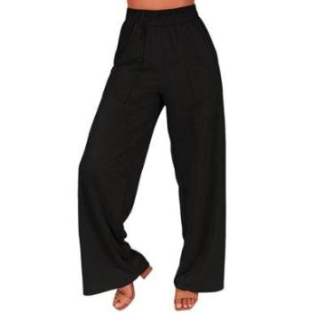 Imagem de Calça Feminina Wide Leg Pantalona Cintura Alta com Bolso de Moletinho Inverno-Feminino