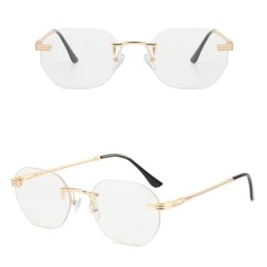Imagem de VFDHN Óculos de sol sem aro de metal com lentes de corte amarelo gradiente, feminino e masculino, sem armação (7)