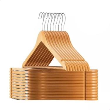 Imagem de Cabides de Madeira com Gancho Giratório em Metal, Verniz Resistente, 45cm x 22,5cm, para Roupas Pesadas e Delicadas (12 Cabides)