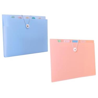 Imagem de Bolsa de armazenamento de documentos, pacote com 2, 8 camadas, tamanho A4, plástico, 33 x 23 cm, envelopes de pasta de arquivo de sarja transparente com fecho de pressão (M)