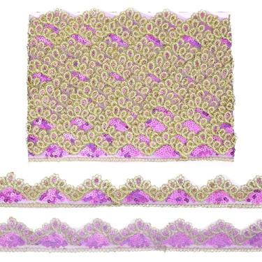 Imagem de Fita de acabamento de renda com contas roxas com lantejoulas e apliques de fita para costurar roupas artesanais vestido de festa (10 jardas)