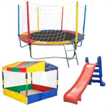 Imagem de Kit Parquinho Trampolim Cama Elástica Pula Pula 2,30m Piscina de Bolinhas 1,50m Escorregador Médio