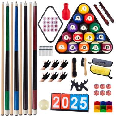 Imagem de HEYBALL Kit de acessórios de bilhar de 76 peças – bastões de sinuca, bolas, rack de triângulo, giz, pincéis, placar manual – Kit multifuncional para usar em sala de jogos em casa