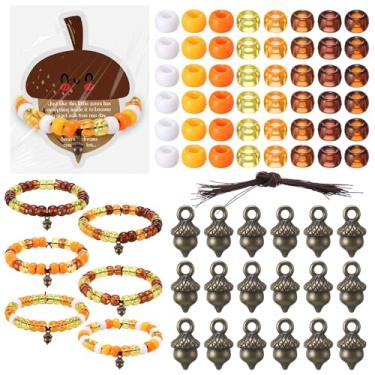 Imagem de Tondiamo Kit de 36 contas de outono para fazer pulseiras, contas de ação de graças, bolotas, artesanato, cartão em forma de bolotas, 8 contas de pônei coloridas de outono com barbante de juta para