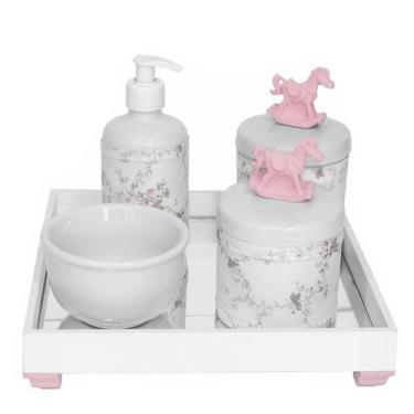 Imagem de Kit Higiene Potes Porcelanas Gel Bebê Cavalinho Rosa Menina - Potinho 