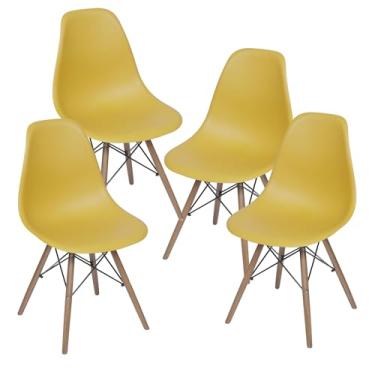 Imagem de Cadeira Charles Eames Design Clássico com Encosto Anatômico, Assento Ergonômico e Pernas de Madeira Natural para Sala, Escritório ou Jantar - Unidade ou Kit (10, Açafrão, Adulto)