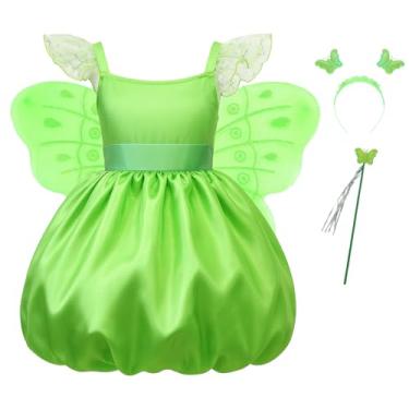 Imagem de TYHTYM Fantasia infantil de sininho verde para meninas, festa de aniversário de Halloween com asas