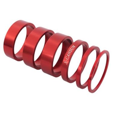 Imagem de Generic 6 peças espaçadores para guidão de bicicleta de estrada espaçadores para haste de guidão premium 2/3/5/10 mm acessórios de ciclismo arruelas de, Vermelho