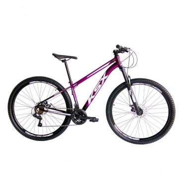 Imagem de Bicicleta Aro 29 Ksx Sd7 21v Cabos Internos Alumínio Freios A Disco Garfo Suspensão Preto Roxo Tamanho 15