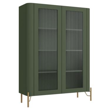 Imagem de Cristaleira Sala De Jantar 2 Portas Vidro Pés Industrial Dourado Naim I03 Musgo - Lyam Decor