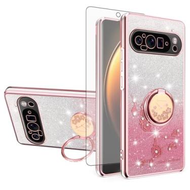 Imagem de Asuwish Capa de celular para Google Pixel 9 Pro XL com protetor de tela de vidro temperado, suporte de anel, brilhante, transparente, híbrido, à prova de choque, capa protetora de TPU Pixel9 9Pro