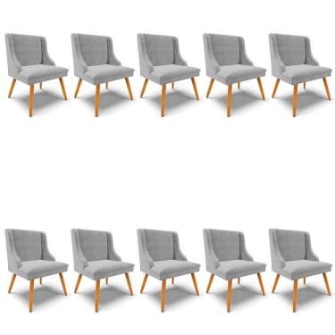 Imagem de Kit 10 Cadeiras Estofadas para Sala de Jantar Pés Palito Lia Suede Cinza - Ibiza