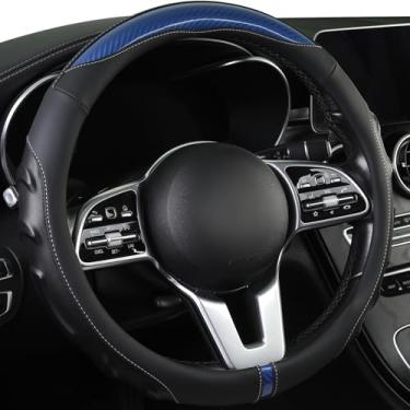 Imagem de Capa de volante personalizada para RAM 1500-3500, couro napa esportivo, fibra de carbono, antiderrapante 15,5-40,6 cm (azul01)