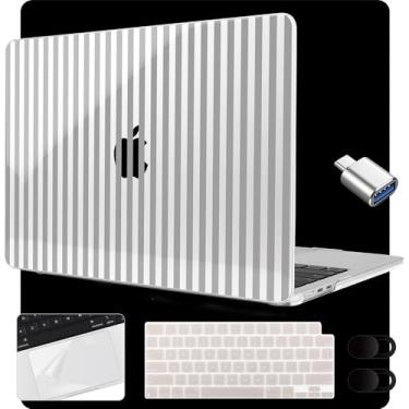Imagem de MEEgoodo Capa para MacBook Air 38.1 cm M4/M3/M2 2025 2024 2023, compatível com modelo (A3241/A3114/A2941) para MacBook Air de 15 polegadas, laptop com capa de teclado e câmera e adaptador OTG, listras