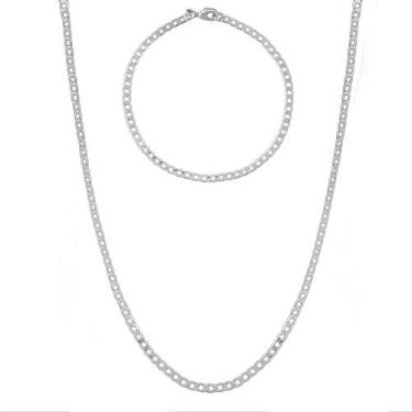 Imagem de Kit Corrente + Pulseira Banhado Prata 925 Masc Fina Grumet - Papillon 